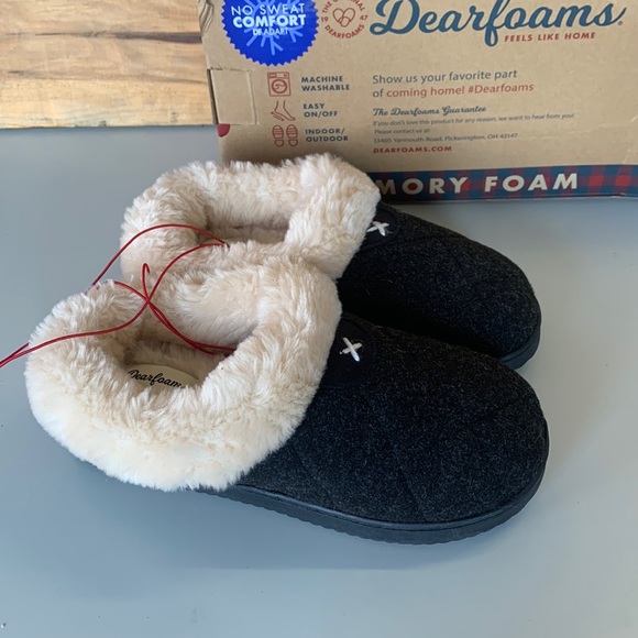 NIB Women’s Dearfoams Indoor Outdoor Slippers Wool Black Heather - Picture 3 of 5
